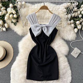 Sleeveless Bow Sheath Dress Black - One Size