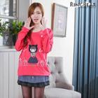 Denim Hem Cartoon Pullover