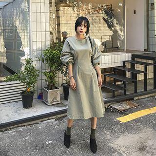 Balloon-sleeve A-line Midi Dress