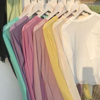 Long Sleeve Plain Mesh Top