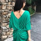 Bell-sleeve Drape-back Long Dress