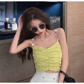 Spaghetti Strap Shirred Cropped Camisole Top