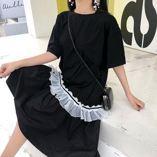 Frilled Short-sleeve A-line Midi Dress