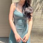 Spaghetti-strap Knit A-line Dress