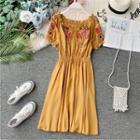 Frill-hem Embroidered Off-shoulder Dress