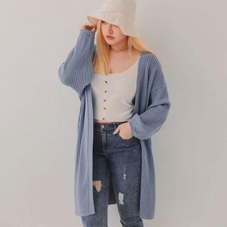 Open-front Ribbed Knit Cardigan