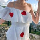 One Shoulder Heart Pattern Midi Tiered Dress