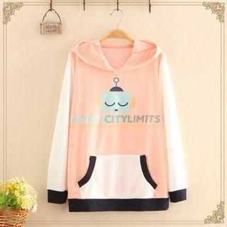 Cartoon Printed Color-block Hoodie Pink - One Size