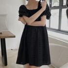 Puff-sleeve A-line Eyelet Dress