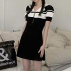 Two-tone Knit Mini A-line Dress Black - One Size