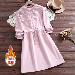 Lace Trim Drawstring Waist Midi Dress