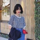 Plaid Short-sleeve Knit Top