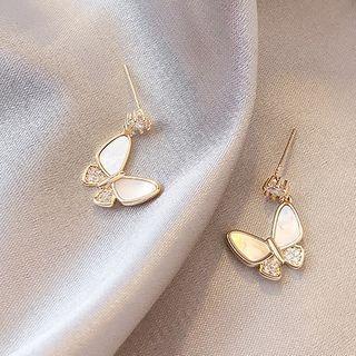 Rhinestone Butterfly Dangle Earring 1 Pair - White - One Size