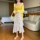Floral Printed Chiffon Skirt / Camisole Top / Light Cardigan