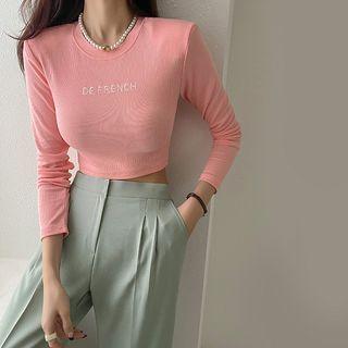Letter-embroidered Cropped Top