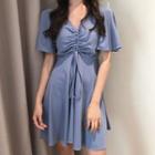 Short-sleeve Drawstring A-line Dress