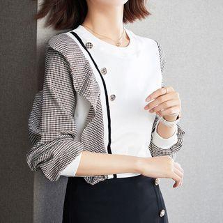 Ruffled Plaid Panel Sweatshirt