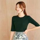 Tall Size Elbow-sleeve Slim-fit T-shirt