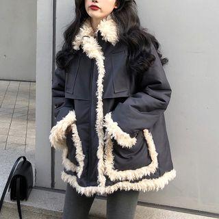 Faux Shearling Trim Buttoned Jacket As Shown In Figure - One Size