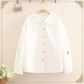 Cat Button Plain Long-sleeve Single-breasted Shirt As Shown In Figure - One Size
