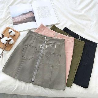 Zipper Double-pocket Suede A-line Skirt