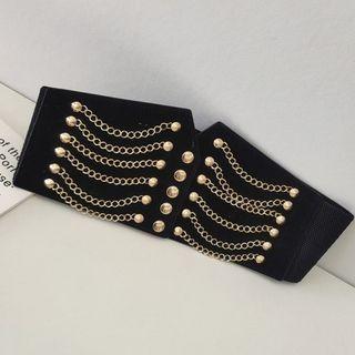 Chain Detail Elastic Wide Belt Black - One Size