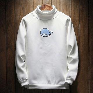 Turtleneck Whale Print Pullover