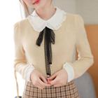 Frilled Peter Pan-collar Top With Lace Tie