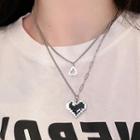 Pixelated Heart Pendant Layered Alloy Necklace Black - One Size