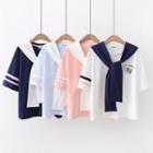 Short-sleeve Scarfed Embroidered T-shirt