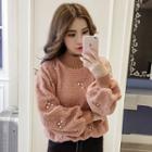 Embroidered Mock-neck Pullover