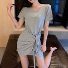 Short-sleeve Sashed Mini T-shirt Dress