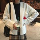 Heart Accent Cardigan White - One Size