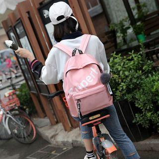 Nylon Printed Pompom Backpack