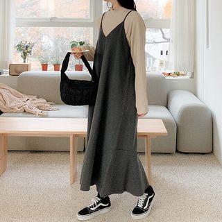 Plus Size Ruffle-hem Maxi Overall Dress