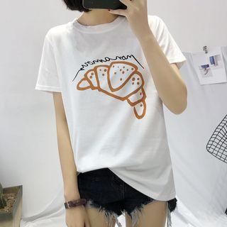 Short-sleeve Croissant Print T-shirt White - One Size