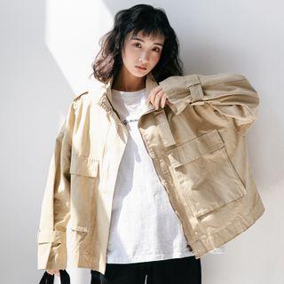 Mock-neck Printed Letter Cargo Jacket