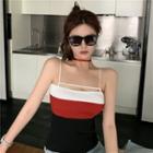 Color-block Slim-fit Camisole Top Red - One Size
