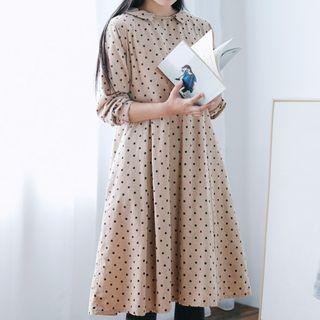 Polka Dot Long-sleeve Collared Dress