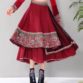 Asymmetric Patterned Midi A-line Skirt