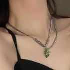 Heart Faux Crystal Pendant Layered Alloy Necklace 1 Pc - Heart Faux Crystal Pendant Layered Alloy Necklace - Green - One Size