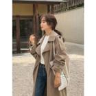 Wide-lapel Trench Coat With Belt Beige - One Size
