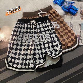 Argyle Print Lettering Shorts