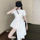 Ruffle Panel Asymmetric Short-sleeve A-line Dress