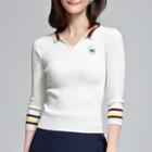 Collared V-neck Long-sleeve Knit Top