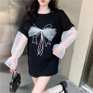 Mesh Bow T-shirt / Arm Sleeves / Set