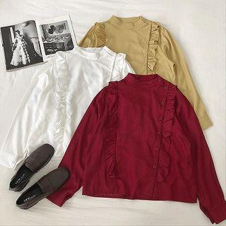 Long-sleeve Ruffle Button Top