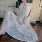 Lace Long-sleeve Midi Dress White - One Size