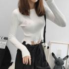 Thumb-hole Distressed Crop Knit Top