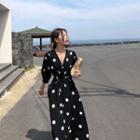 3/4-sleeve Dotted Midi A-line Dress / Undershorts